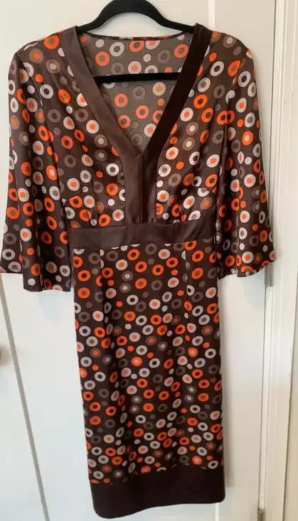 Y2K Cider Style Retro Mod Print Dress Indie Boho Brown Small - Picture 2 of 8